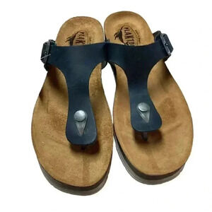 Plakton Ginger Women 10 42 Leather Cork Thong Slide Sanals Blue Buckle NEW